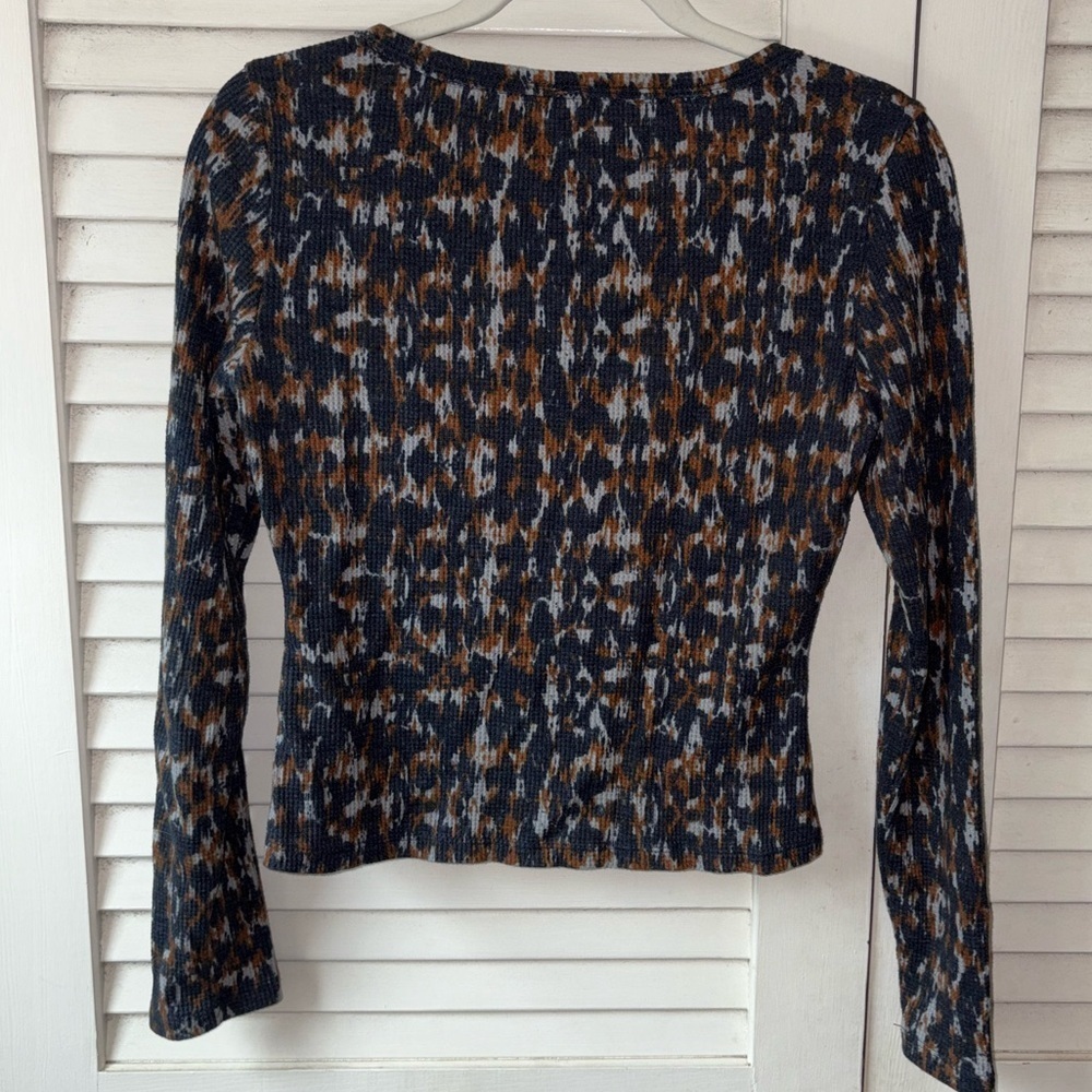 Pilcro Waffle Knit Notched Top Small Anthropologie Blue Rust - Picture 4 of 5
